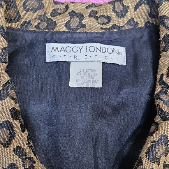 Maggy London Stretch Leopard Print 51% Cotton 47% Polyester 2% Lycra Jacket Sz L - Picture 7 of 8